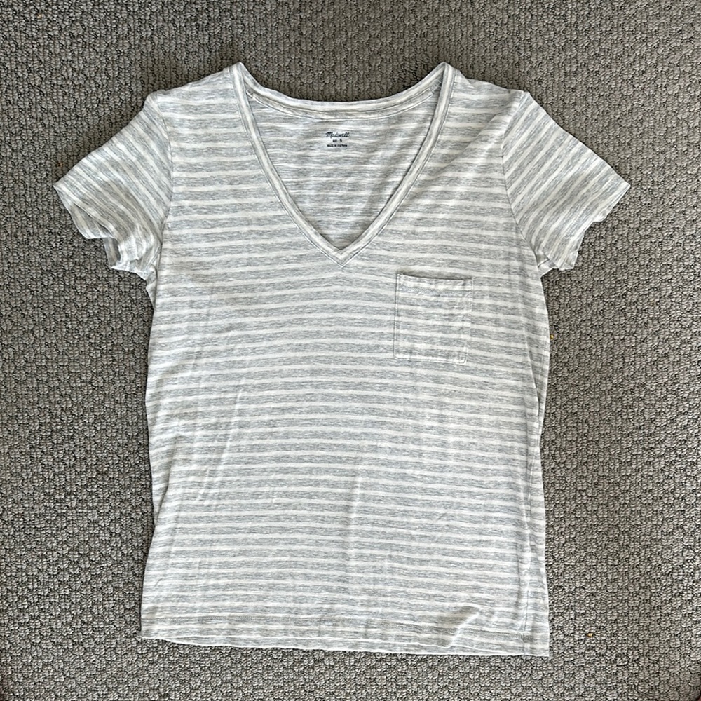 Madewell Gray Striped Short Sleeve Tee
